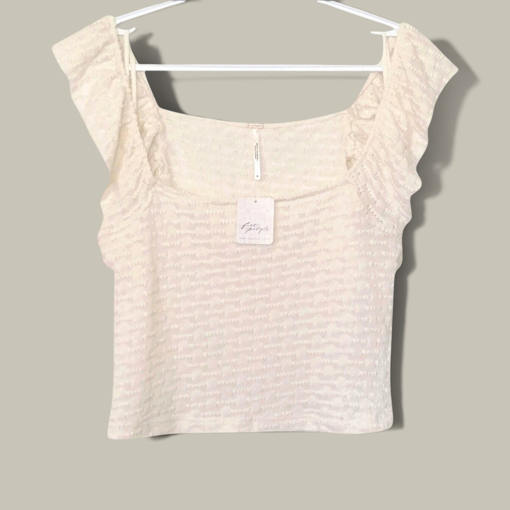 Free People Ruffle Cap Sleeve Top Womens Medium Natural NWT Boho OB1831633
